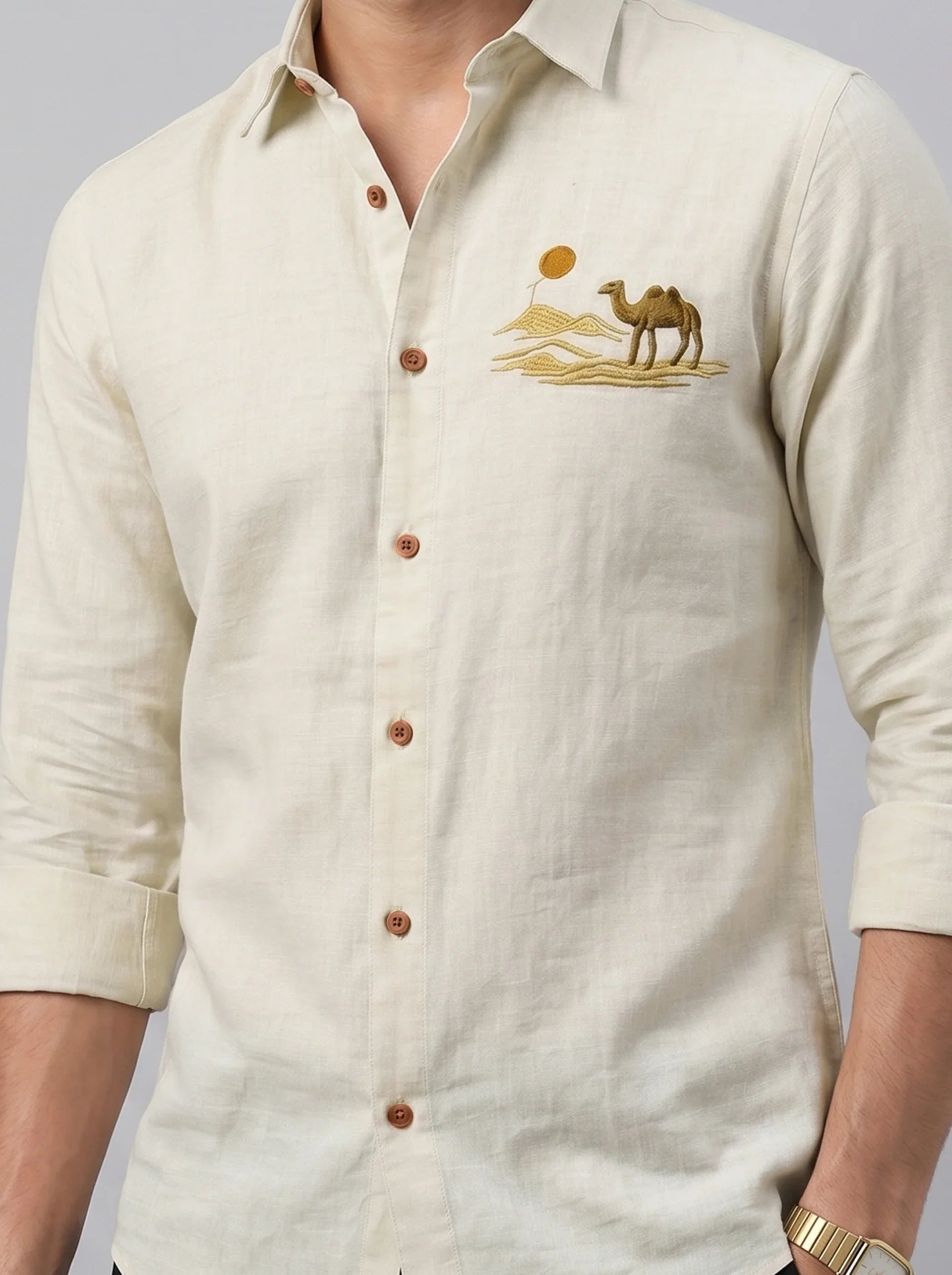 Desert Dune Premium Beige Embroidered Shirt