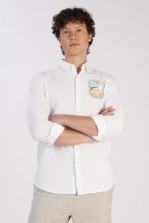 Arctic Wanderlust Cotton Regular Fit White Embroidered Shirt