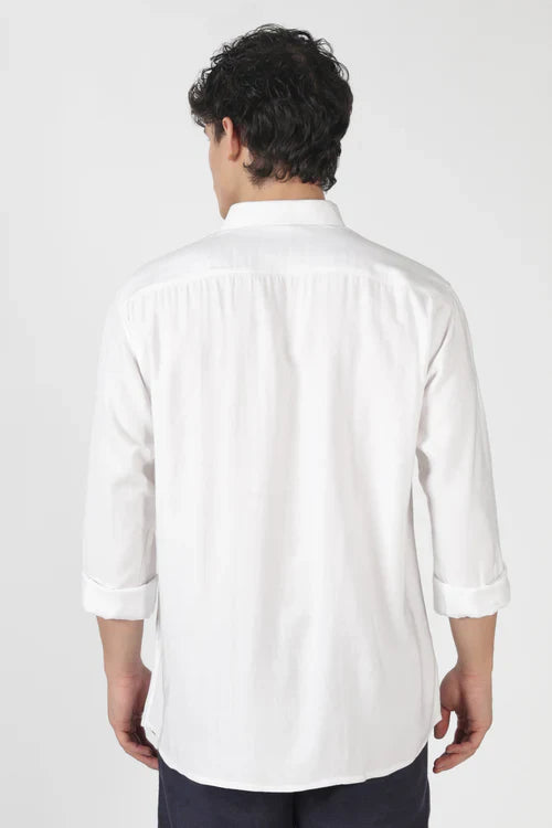 Mountain Line Art 100% Cotton Regular Fit White Embroidered Shirt