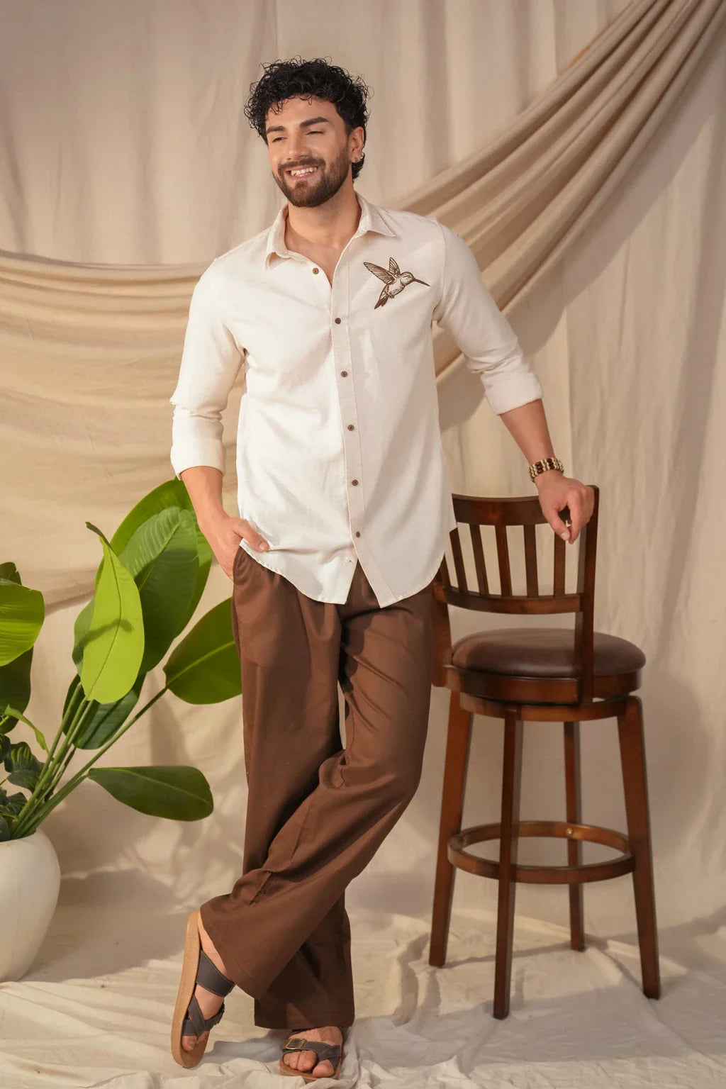 PERCH Men Slim Fit Printed Spread Collar Casual Shirt