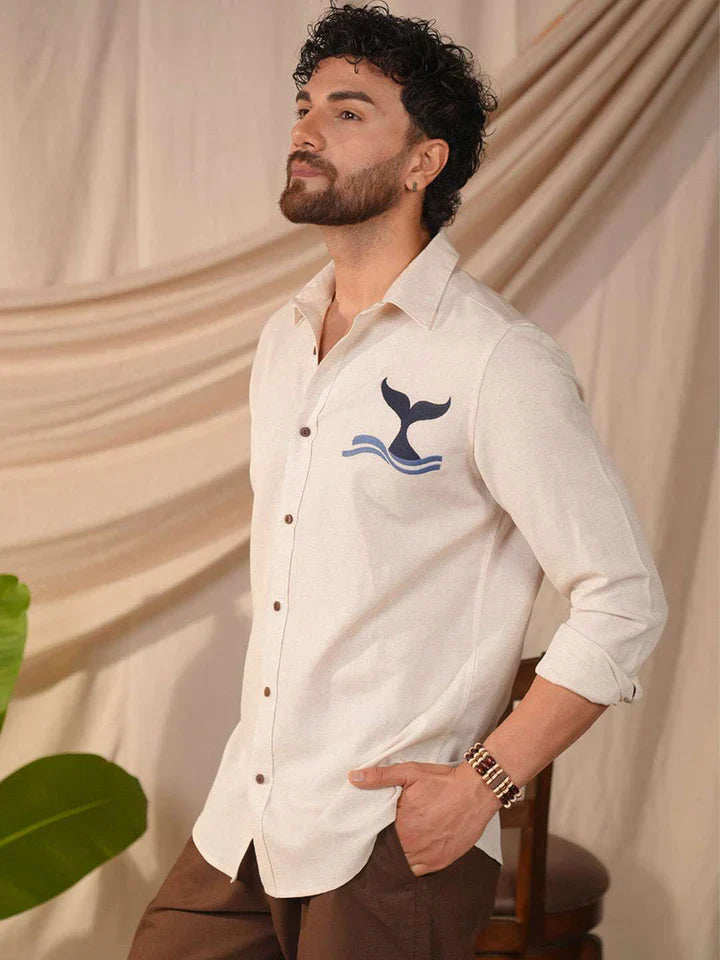 Beige Natural Grains Solid Linen Cotton Slim Fit Shirt