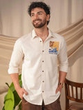 Beige Natural Grains Vacation Mode Embroidery Linen Cotton Shirt
