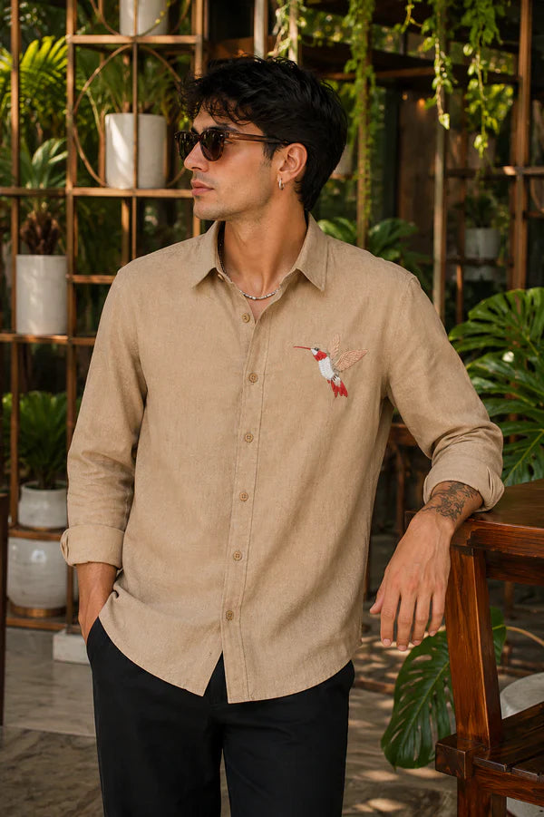 Sand Riviera Hummingbird Embroidered Shirt