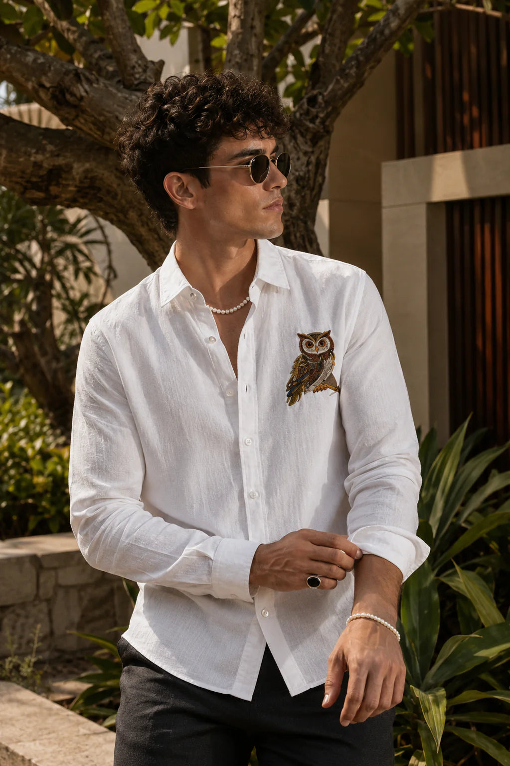 Royal Owl White Linen Shirt.