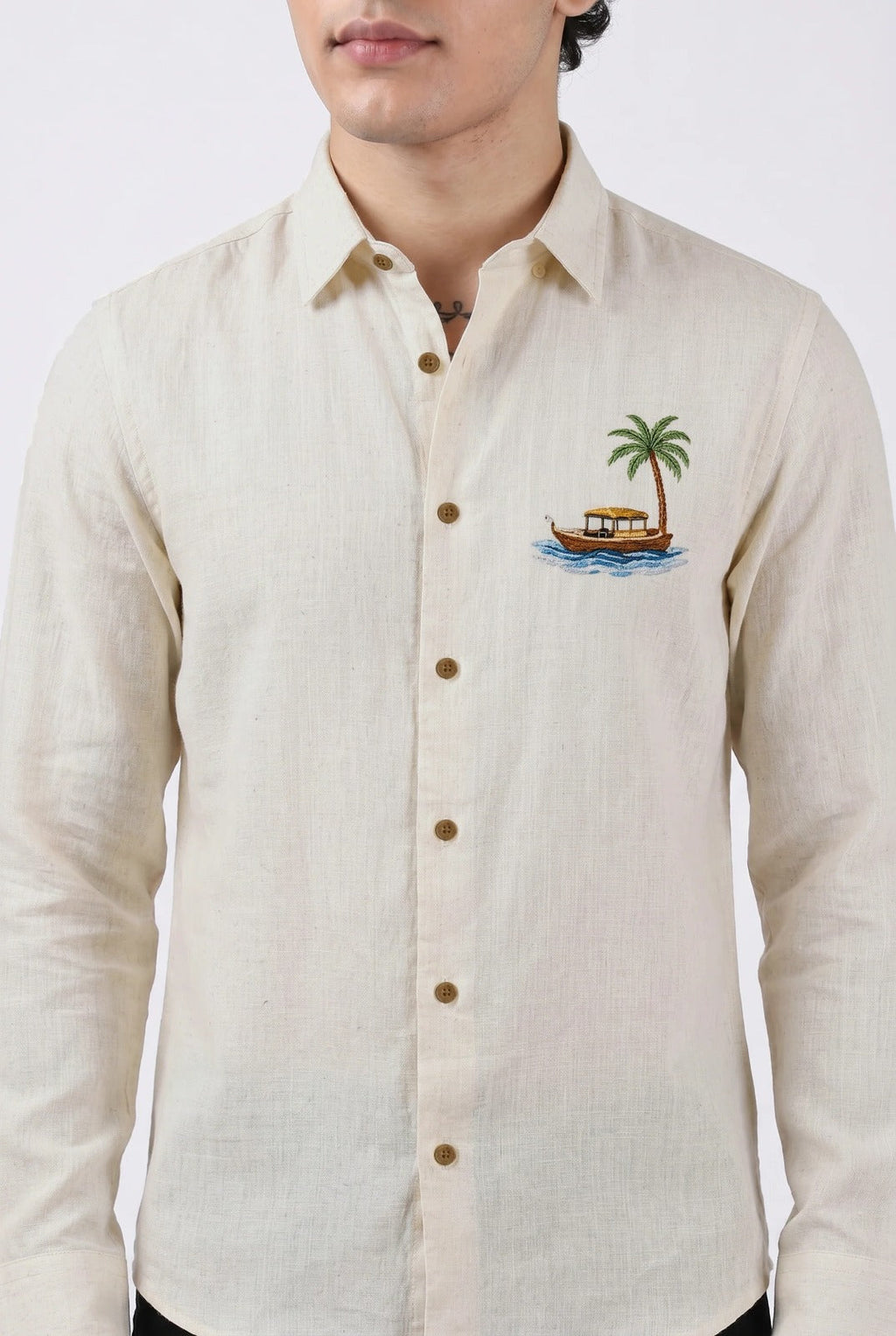 Island Breeze Premium Beige Embroidered Shirt