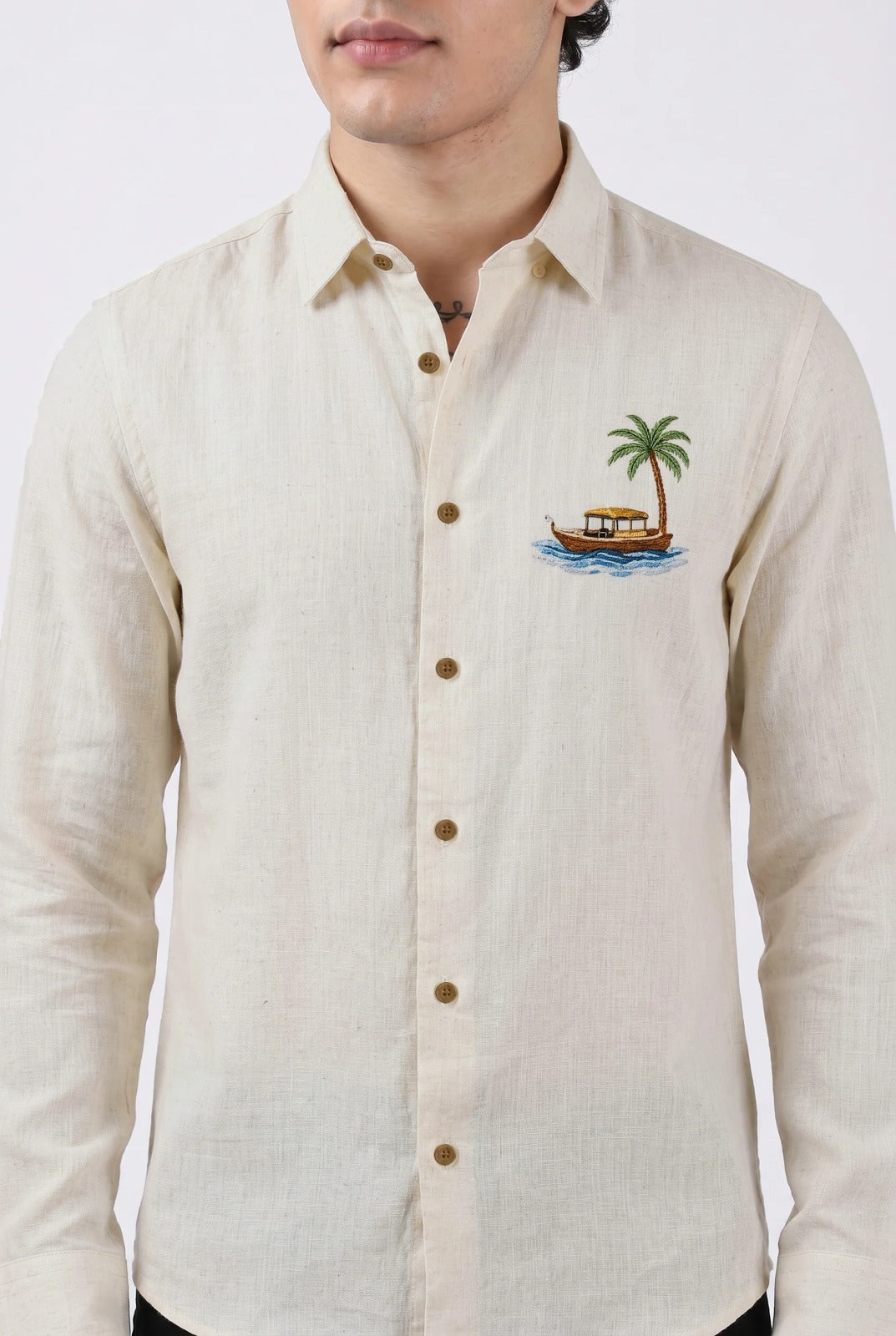 Island Breeze Premium Beige Embroidered Shirt