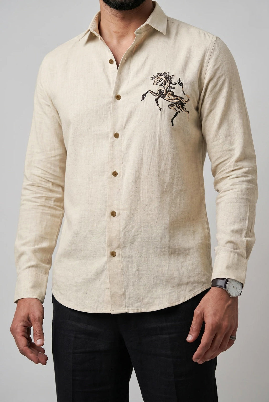 Ivory Stallion Premium Embroidered Shirt