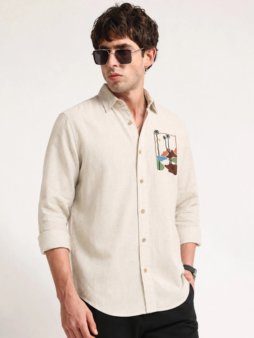 Men’s Premium Embroidered Cotton Regular Fit Casual Shirt
