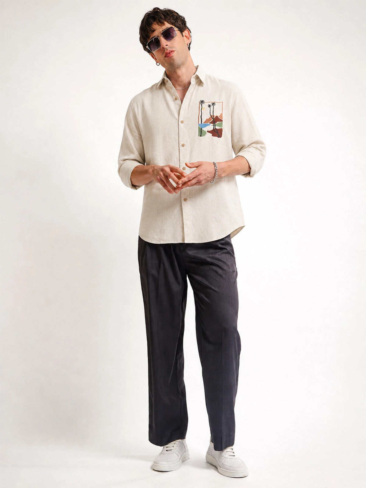 Men’s Premium Embroidered Cotton Regular Fit Casual Shirt