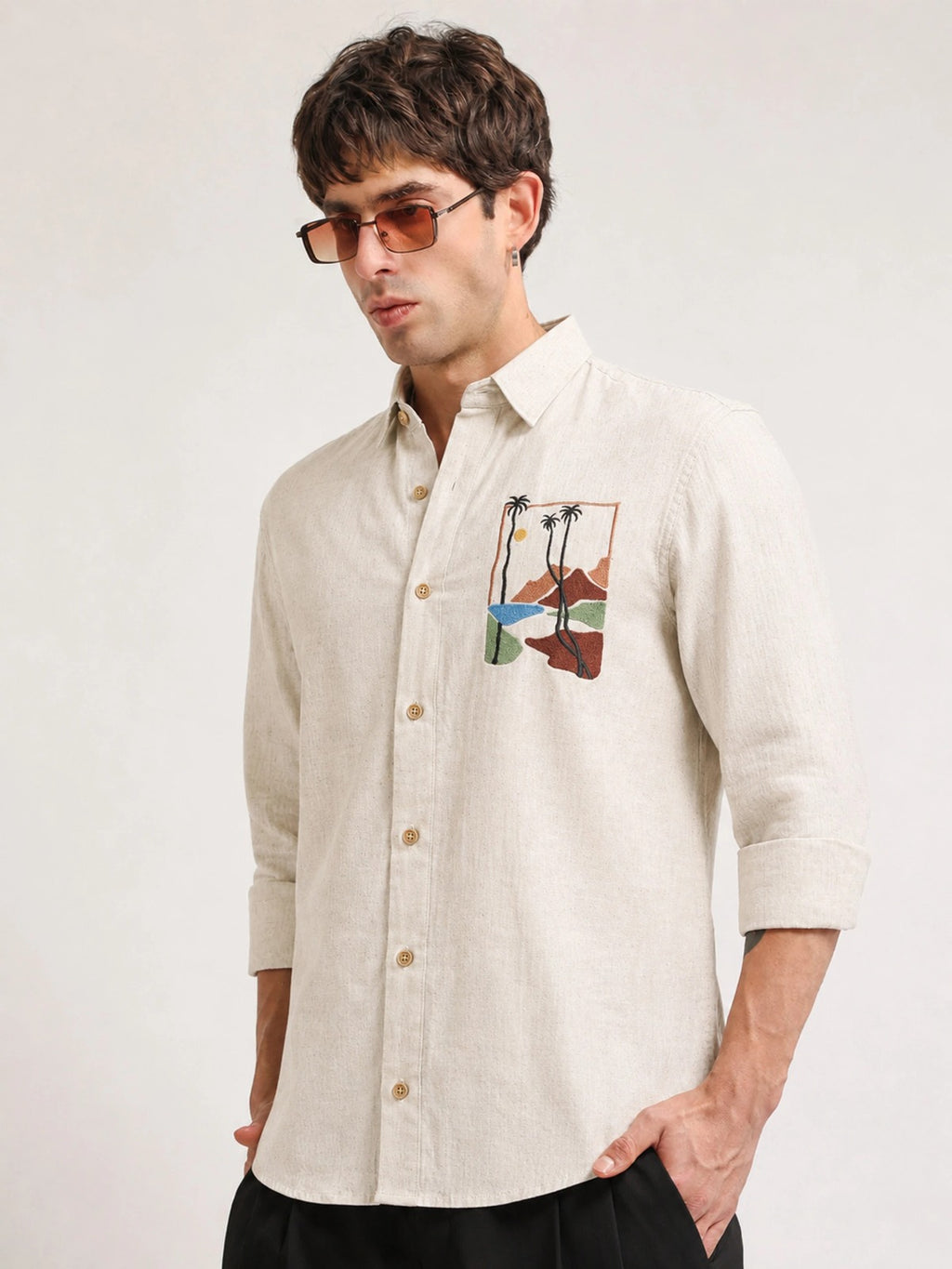 Men’s Premium Embroidered Cotton Regular Fit Casual Shirt