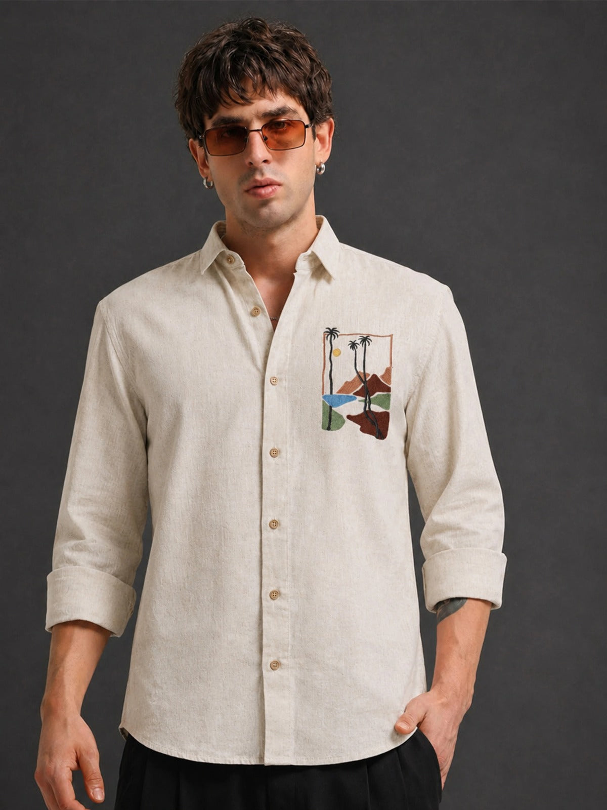 Men’s Premium Embroidered Cotton Regular Fit Casual Shirt