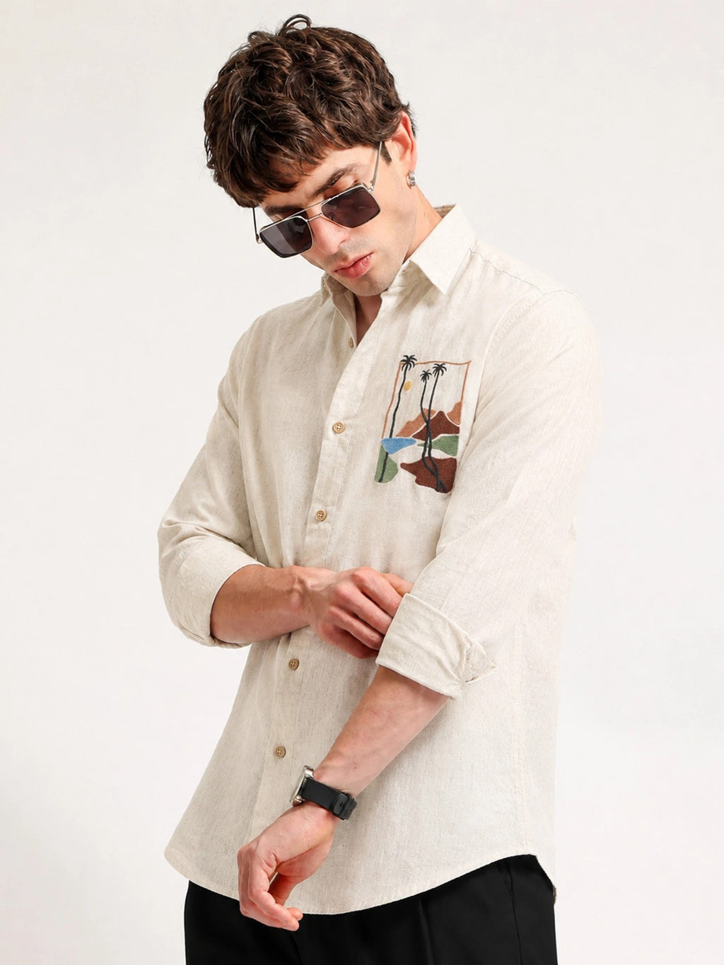 Men’s Premium Embroidered Cotton Regular Fit Casual Shirt