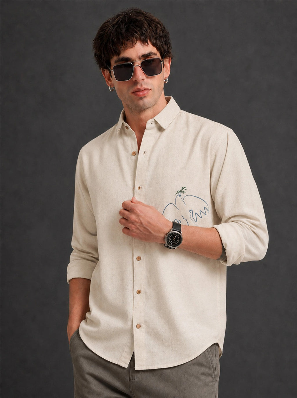 Men’s Premium Cotton Embroidery Casual Shirt