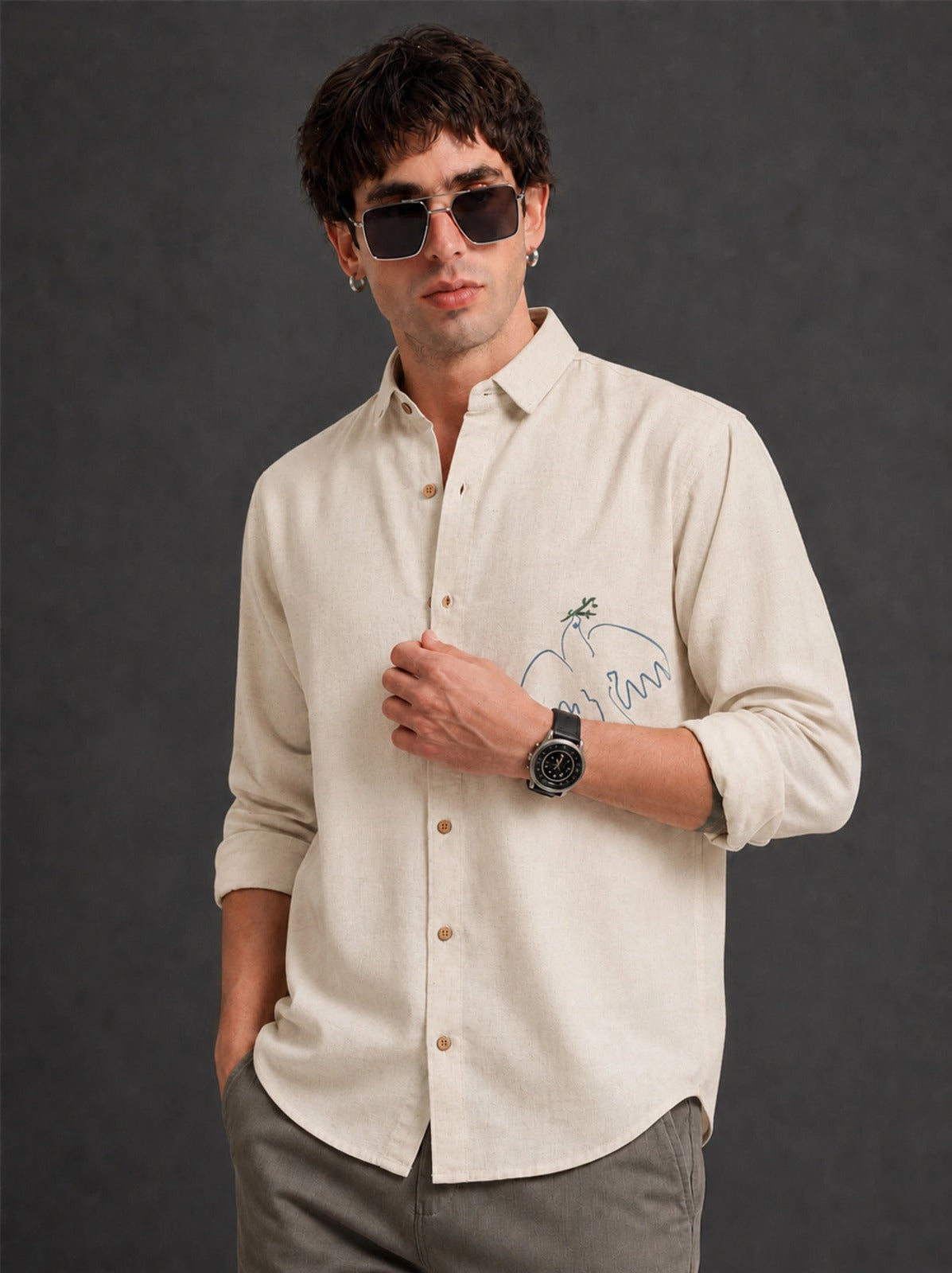 Men’s Premium Cotton Embroidery Casual Shirt