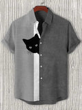 Men's Colorblock Peeking Black Cat Print Casual Shirt